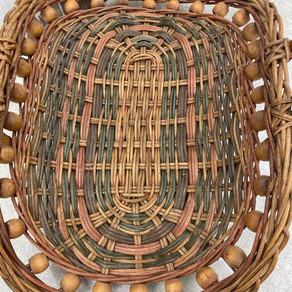 Vintage Woven Wicker Bamboo Beaded Basket - Philippines Made - Picture 2 of 9